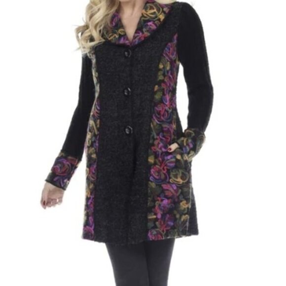 Kamana New Women's Jungle Queen Knit Embordered Button Wool Blend Sweater Coat - Picture 2 of 12